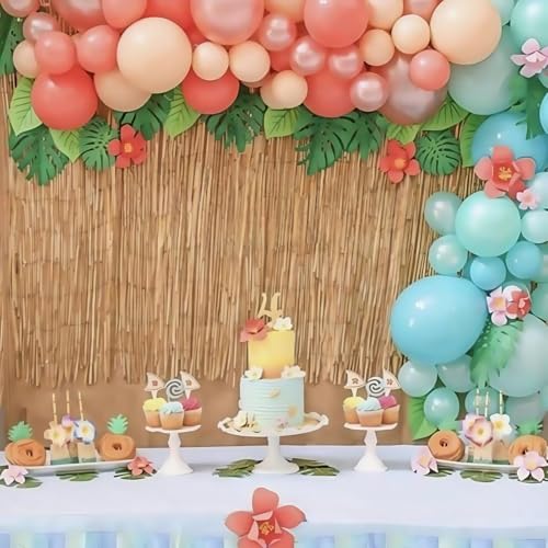 Image of Hawaiian Balloons Set, Pack of 60 12 Inch Orange Teal Blue Light Green Chrome Rose Gold Confetti Latex Balloons for Tropical Luau Beach Aloha Tiki Magic Baby Shower Birthday Party Decorations Supplies