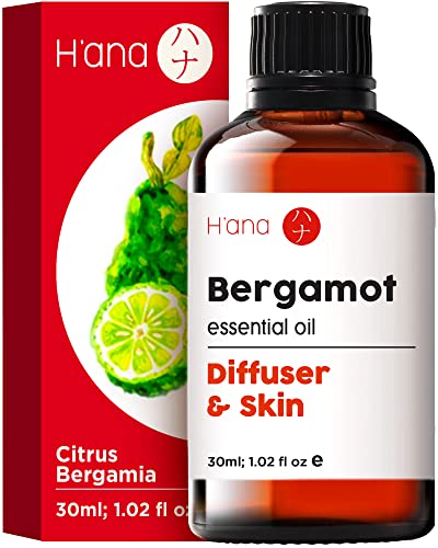 H’ana Bergamot Essential Oil For Diffuser - 100% Pure Therapeutic Grade Bergamot Essential Oil Organic - Bergamot Oil For Hair Growth, Shampoo, Skin & Aromatherapy (1 Fl Oz) #TOP21