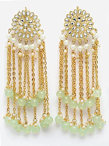 Image of Karatcart Kundan Tassel Earrings for Women (Pink and Green Beads)