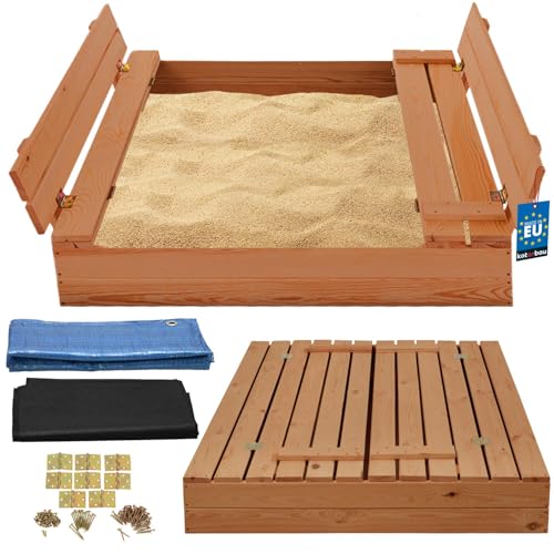 KOTARBAU® Sandkasten mit Abdeckung 100 x 100 cm Braun Großer...