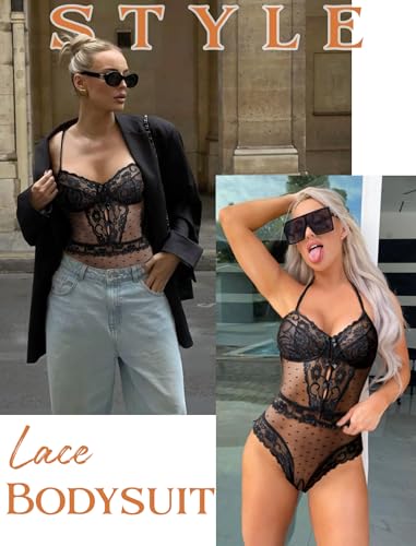 Image of Avidlove Women Sexy Lingerie Sheer Lace Bodysuit V Neck Teddy Lingerie One Piece Mini Babydoll