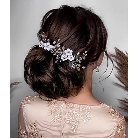 Horquillas de pelo de plata con diamantes de imitación de plata para el cabello, tocado de novia de hoja de perla Cover