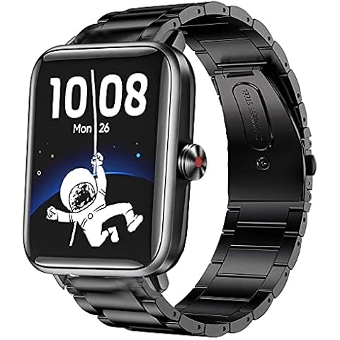 GT01 Smartwatch Band, Lamshaw Stainless Steel Metal Replacement Straps Compatible for Dirrelo GT01 / LETSCOM GT01 1.55" / Hamile Smart Watch/ Fitpolo GT01 Smart Watch (Black) Cover