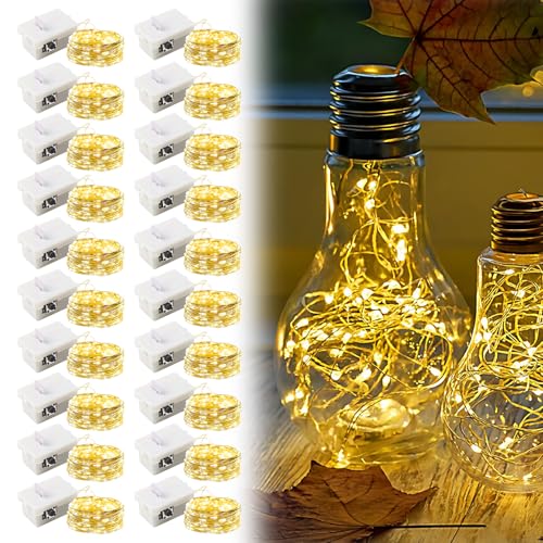 20 Pièces Guirlande Lumineuse LED à Piles 2m 20 LED Petite Fairy Lights Fil d'Argent 3 Modes Cuivre Flexible DIY Étanche Intérieur Décoration Lumière...