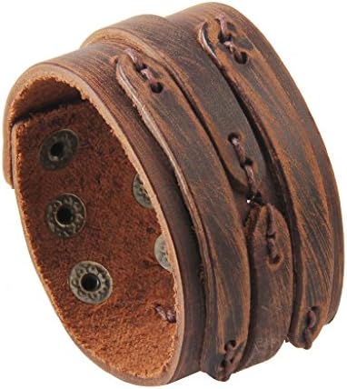 GelConnie Brown Leather Cuff Bracelet Punk Belt Braided Wrap Bracelet Viking Bangle Handmade Woven Wristband for Women, Men LPB005