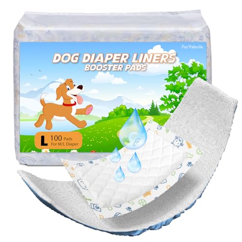 Image of Dog Diaper Liners 100ct, Disposable Dog Diaper Pads Liner Female and Male Super Absorbent Doggie Period Diaper Inserts fit Most Puppy Diapers,Belly Band(Long)