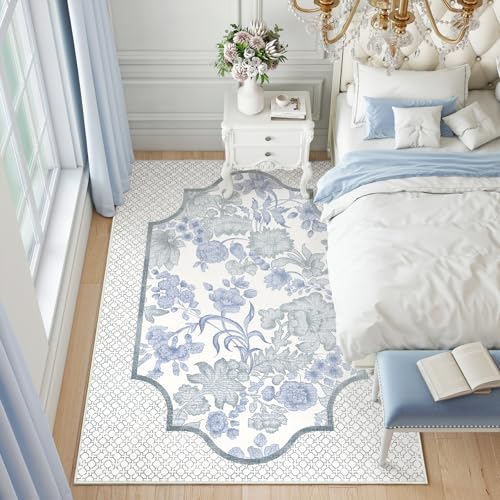 Tapete de área 5×7 suave para sala, color azul y blanco miniatura 6