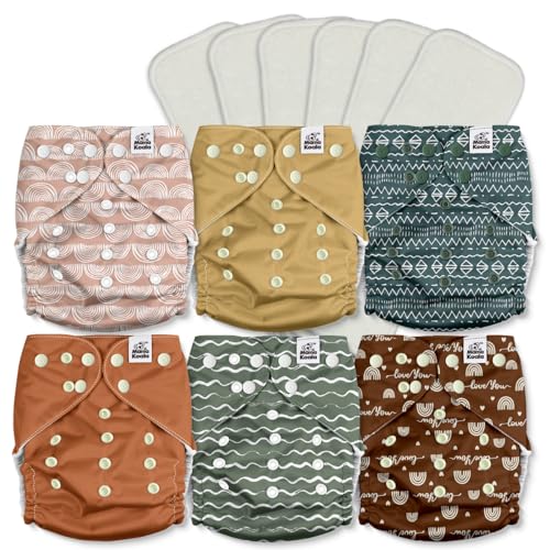 Image of Mama Koala 3.0 Cloth Diapers for Babies with Suede Cloth Lining, 6 Pack with 6 5-Layer Natural Inserts ((S-Classic & Timeless)