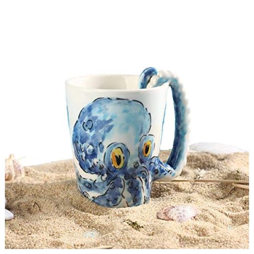 Taza de cerámica pintada a mano con diseño de animales (387 g) (pulpo)