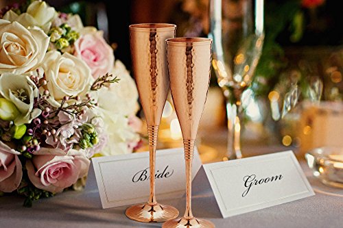 Foto von Mosscoff Kupfer-Champagnerflöten à 200 ml - 2-fach gehämmerte Kupfer-Champagnergläser - Jedes ist handgefertigt und lackiert, um Anlaufen zu vermeiden.