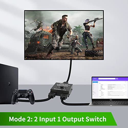 HDMI Switch Splitter 4K@60Hz, BolAAzuL Bi-Directional HDMI 2.0 Splitter Switcher 1 in 2 Out/2 in 1 Out HDMI Switch 2 Port Display Selector (2 x 1/1 x 2) 4K 3D HD 1080P for PS4,PC,Apple TV etc - Thumbnail 3