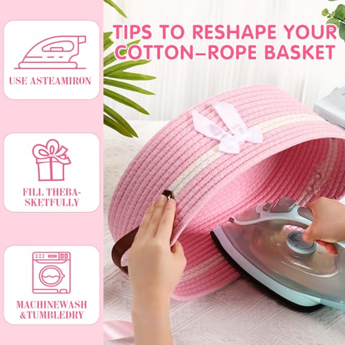 Image of Colingmill Large Woven Basket for Gifts Empty Set with Gift Bags and Ribbon Gift Baskets and Wrapping Set Storage 14 inchx 10 inchx 5.5 inch Decorative Box for Class of 2026 Graduation(Pink)