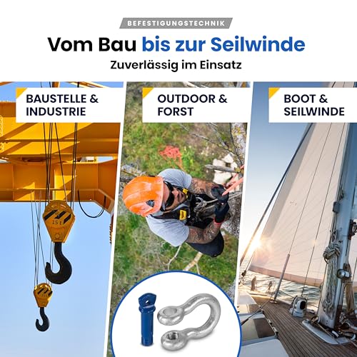 Schäkel geschweift mit Augbolzen – 4,75t Tragkraft – 2 Stk – Stahl feuerverzinkt, korrosionsbeständig – Bolzen Ø 22mm – zertifiziert & hochbelastbar – Größe & Menge wählbar – 0,33t bis 25t (4,75t,2x)