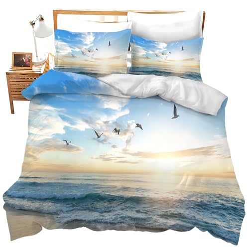 Jamie World Beach Ocean Bedding Set Twin Full Queen King Size Coastal Bird Duvet Comforter Cover Sunrise Flower Cozy Quilt Cover Decorative Soft Bed Sets With 2 Pillowcases For Kids Adults cover