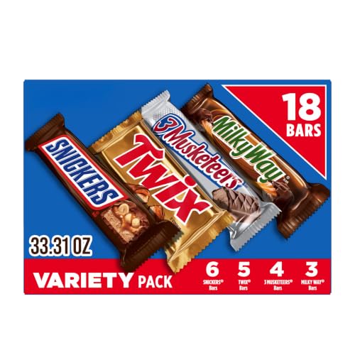 SNICKERS, TWIX, 3 MUSKETEERS, MILKY WAY Full Size Back to School Chocolate Bar Variety Pack, 18 ct...