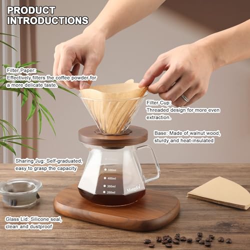 Image of Mongdio Pour Over Coffee Maker, 20 oz High-Heat Borosilicate Glass Coffee Maker with 100pcs Paper Filters, 5 in 1 Drip Coffee Maker Set for Home Cafe Restaurant and Camping - 600ml, Clear