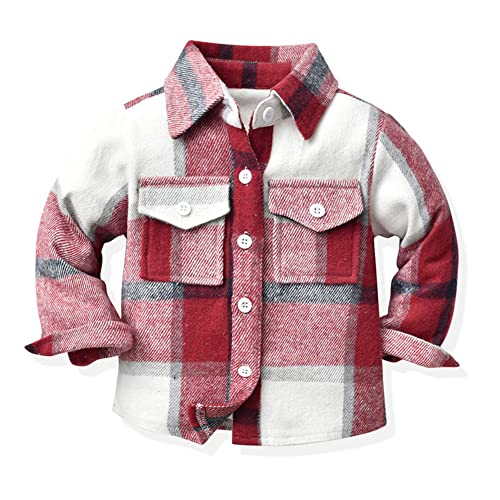 Image of HZXVic Boys Flannel Shirts Toddler Plaid Shacket Kids Button Down Long Sleeve Shirt Family Matching Outfits 12 Months-2XL
