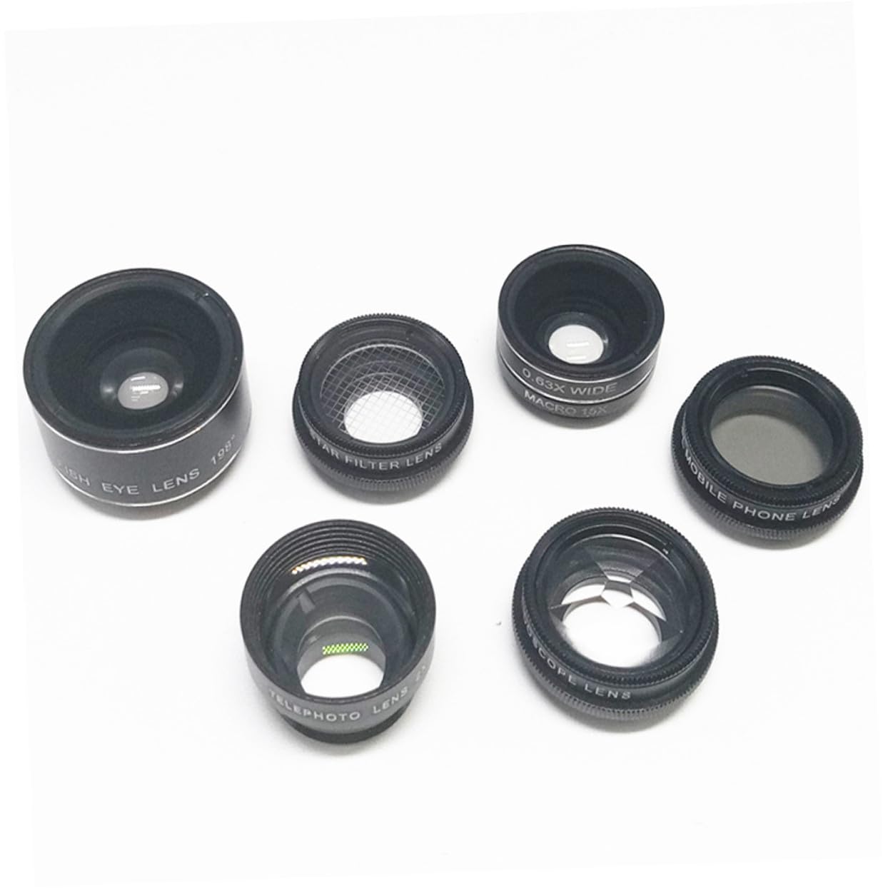 Set di Lenti per Smartphone 7 in 1 Clip, Metallo e Vetro | Nero, Riduce i Riflessi Sul Vetro, Alta Definizione, per Smart Phone e Telefono, Accessorio Fotografico