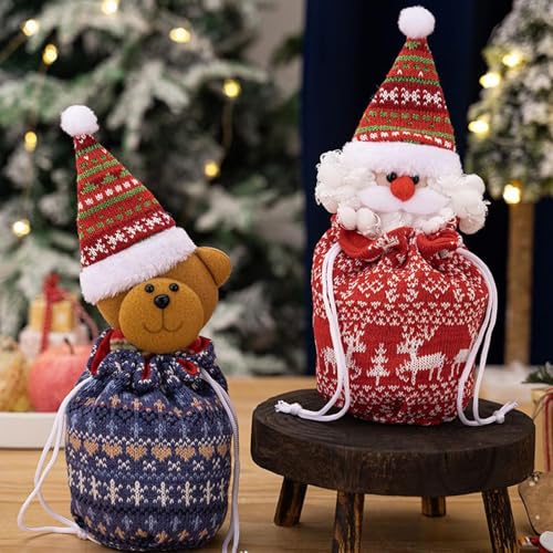 Sacs d'emballage de Noël Père Noël et renne réutilisables à cordon - 3