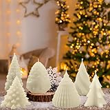 MTLEE 6 Pieces Christmas Soy Candles Scented Candles Winter Christmas Tree Cone Candles Home Decor Pinecone Candle Handmade Wax Candle for Bedroom Bathroom Party (White)