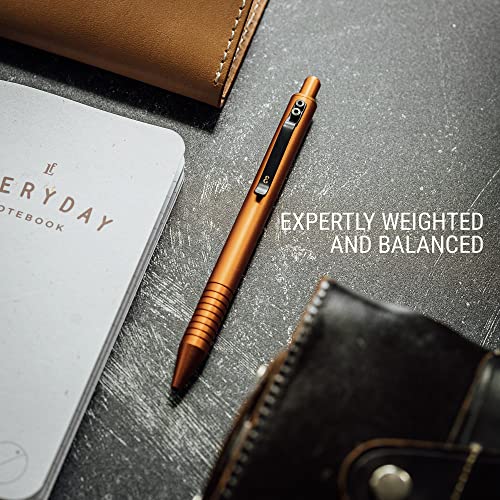 Everyman Taipan Orange Grafton Pen & Ink Bundle - Luxury Metal Writing Edc Pen With Extra 3-Pack Of Black Metal .7Mm Refills #TOP3