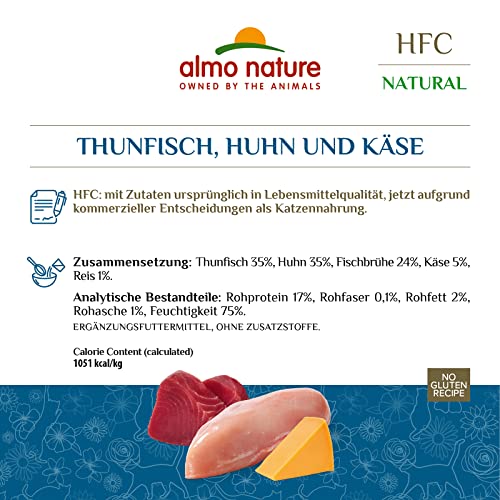 Almo Nature HFC Natural Katzenfutter nass, Thunfisch, Huhn und Käse, 24er Pack