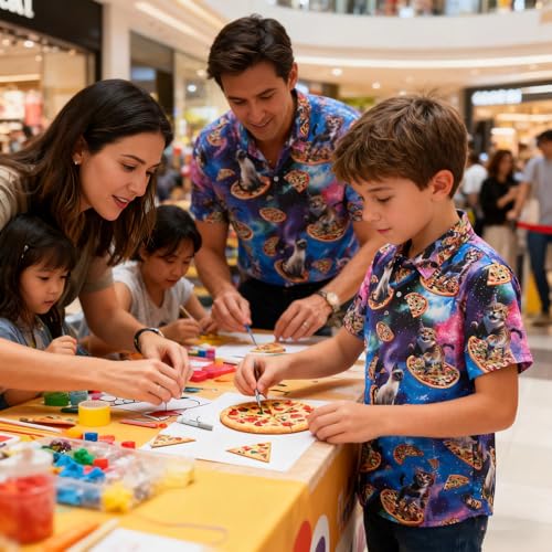 Image of uideazone Boys Button Down Shirt Size 7 Size 8 3D Pizza Cat Funky Shirts Kids Hawaii Short Sleeve Beach Luau Shirt Blouse for Casual Vacation 7-8 Years