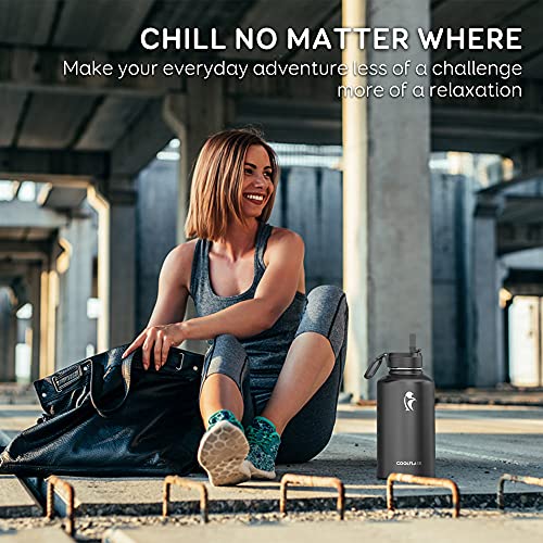 Image of Straw Lid for 32oz, 40oz, 64oz, 87oz, 128oz Water Bottle, Insulated Flip Top Cap of 2.22 inch Diameter Bottles, BPA-Free Water Flask Accessories with 2 Straws and 1 Brush