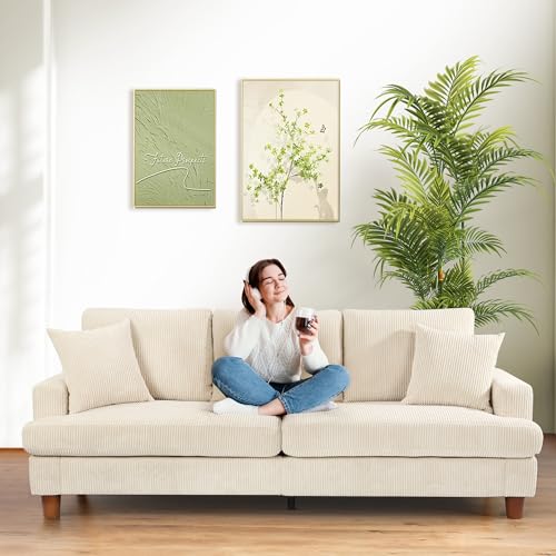 Domusensus 3 Sitzer Sofa Big, 221CM Cord Sofa Wohnzimmer Werkzeugfreie Montage, Schlafzimmer Sofas 53CM Extra Tiefe Sitze, Bequemes Couch mit 2 Kissen, Modernes Couch fürs Büro, Big Sofa Couch Beige Domusensus 3 Sitzer Sofa Big, 221CM Cord Sofa Wohnzimmer Werkzeugfreie Montage, Schlafzimmer Sofas 53CM Extra Tiefe Sitze, Bequemes Couch mit 2 Kissen, Modernes Couch fürs Büro, Big Sofa Couch Beige