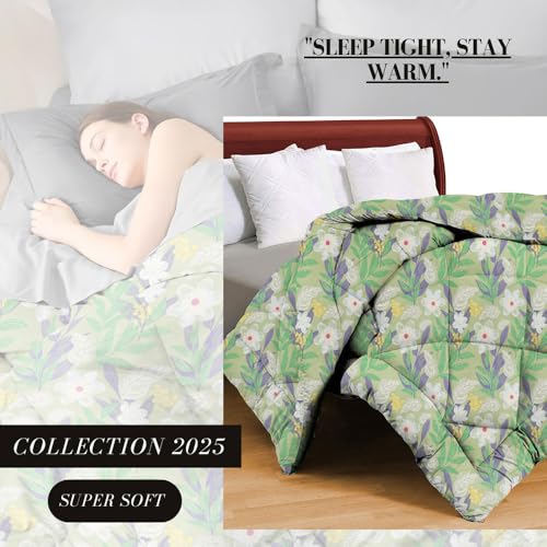 Image of Amazon Brand - Umi 220 GSM Reversible Microfiber AC Comforter /Duvets for Mild Winter | All Season King Size 3 Layered Quilted Blanket for Single Bed (228 cm x 152 cm Light Green & White & Blue)