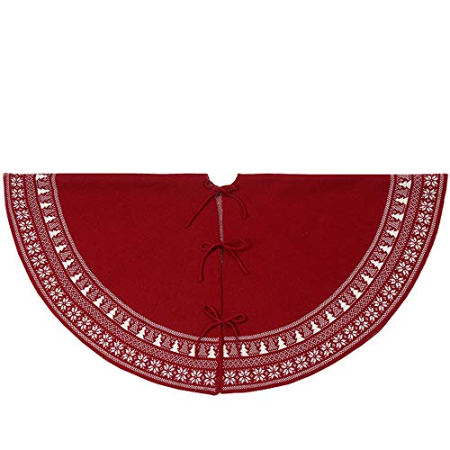 vctops 48 inch Knitted Christmas Tree Skirt, Vintage Snowflake Tree Skirt for Christmas Decorations Holiday Luxury Thick Tree Xmas Ornaments (Red,Diameter 48\") - Thumbnail 3