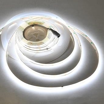 12V 50W COB High-Output 90-CRI Dot-Free Uniform Glow 16.4-ft Flexible Ribbon 2400-LED Strip Light Kit with Power Supply and AC Dimmer, White 6000K, 20118WH+ACP
