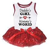Petitebella Daddy's Girl and Mommy's World Puppy Dog Dress (White/Red Sequins, XXX-Large)