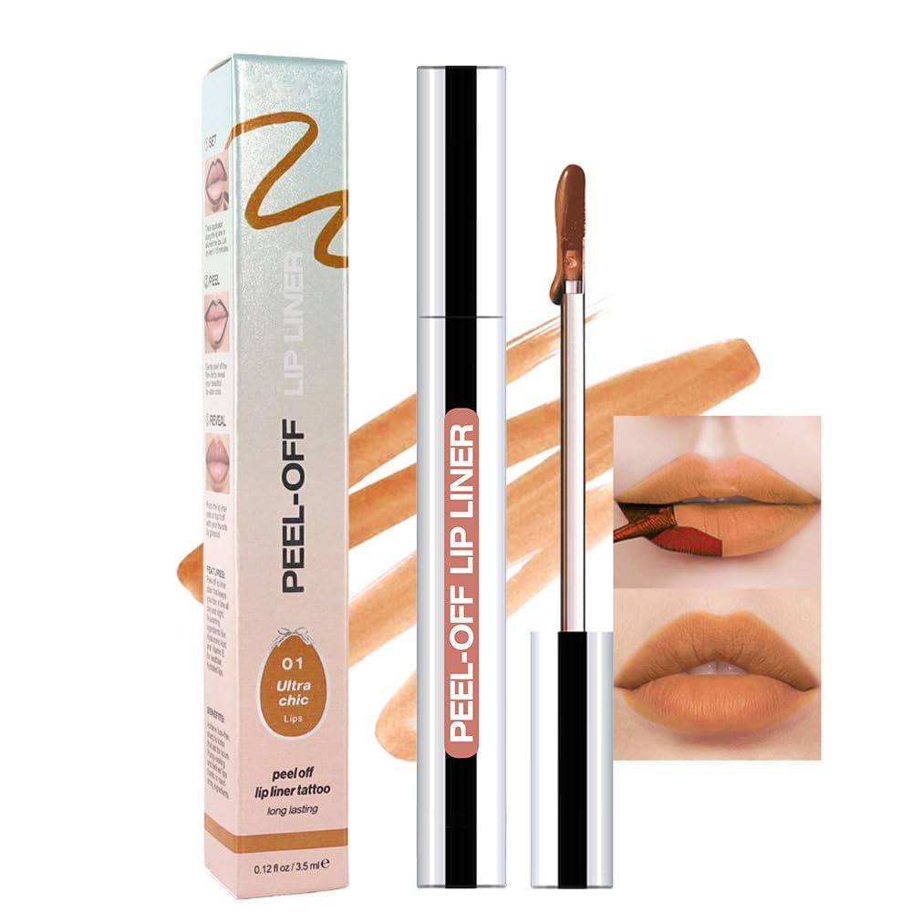 Matte Liquid Lip Stain Peel Off Lip liner Tattoo, Orange Brown Matte Peel Off Lip Stain, Long Lasting Waterproof Lipstick Lip Gloss Stain, Transfer-proof for All Skin Types 0.12 fl oz 01#