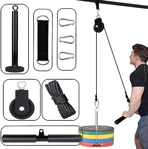Fitness LAT and Lift Pulley System Home Workout Gym Professional Tricep Rope with Loading Pin Fitness Equipment for Pull Downs Forearm Wrist Roller Training Biceps Curl Forearm Shoulder
