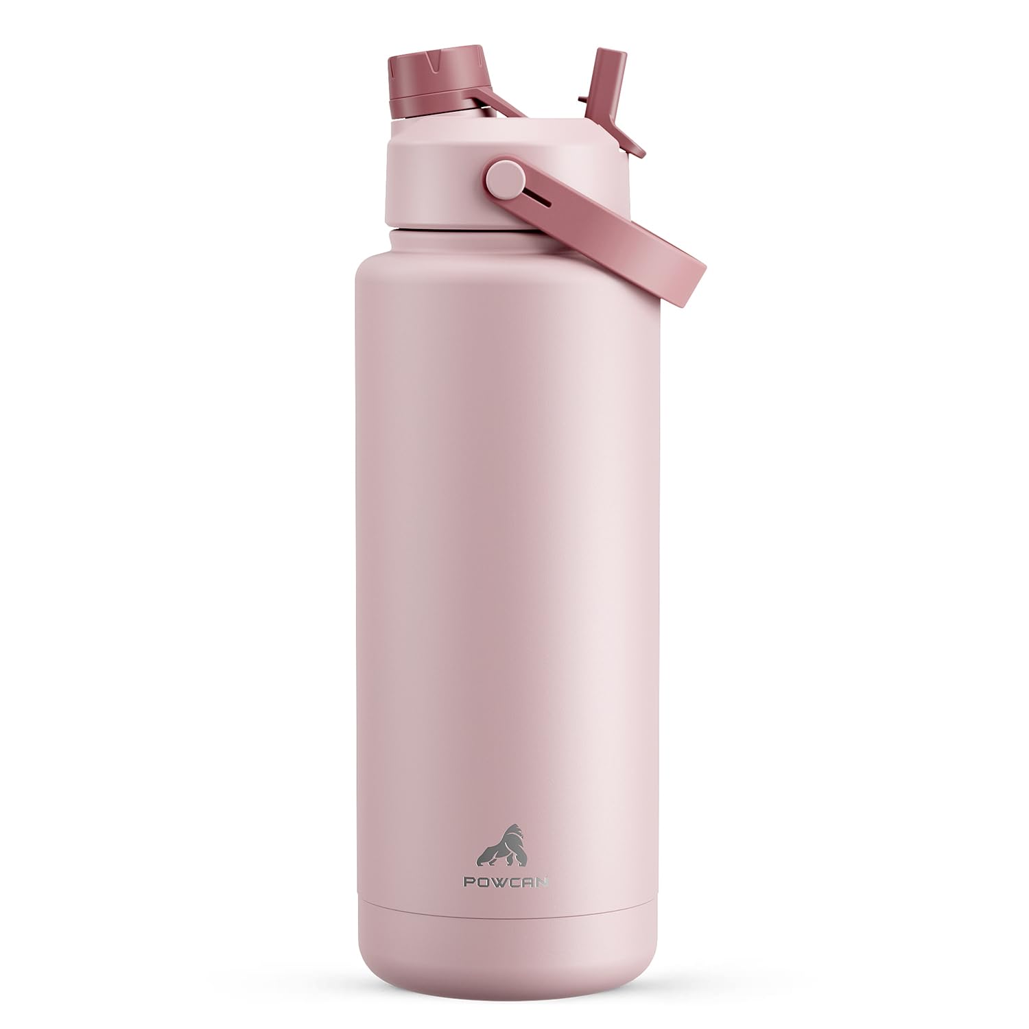 POWCAN 40 oz Insulated Water Bottle with 2-in-1 Straw and Spout Lid, Keep Cold 24H, Leak-Proof, BPA-Free, Double Wall Stainless Steel Water Bottle for Sports, Gym, Travel, and School (Dried Rose)