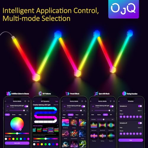 Image of OJQ 6 Pack Smart RGB LED Wall Lights - Hexagon Lights Smart APP Game Room with Music Sync DIY Dimmable Hexagon Shape Panels Hexagon Lights for Gaming Room TV Bedroom Children Room