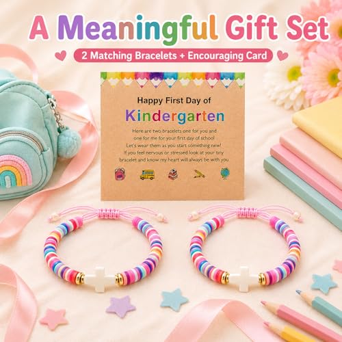 Image of First Day of School Matching Heart Bracelets for Mommy and Me,Back to School Supplies Gifts Mother and Daughter Bracelets