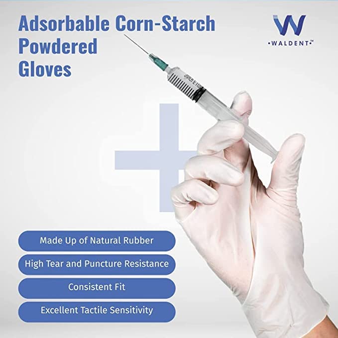 WALDENT Latex Examination Gloves Large Medical Grade Natural Latex Disposable Gloves Comfortable Fit for Medical Dental Laboratory and General Purpose Use 3