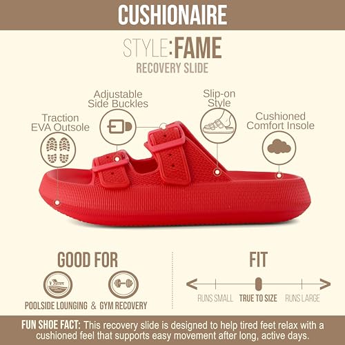 Image of CUSHIONAIRE Fame Pillow Recovery Sandals for Women, Adjustable Double Buckle Waterproof EVA Cloud Slides for Women