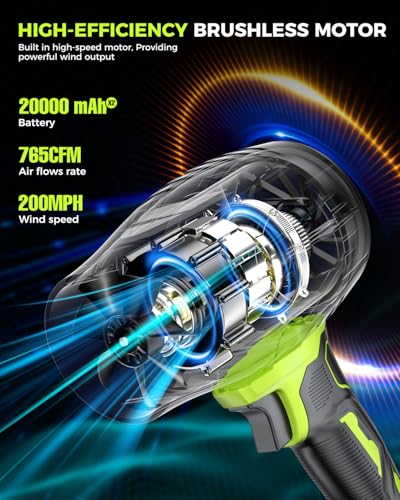 Leaf Blower Cordless with Battery and Charger, 800,000 RPM, Extended Nozzle, Lightweight Handheld Design,Blower for Patio Cleaning,car Blowing Water, Blowing Leaves and Dust(Bright Green)