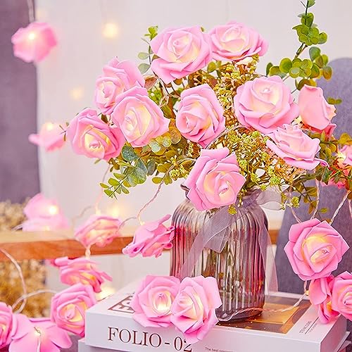 One94Store Rose Flower LED String Fairy Light, 14 LED 3 Meter Night Light for Home Decor, Plastic Rose String Lights for Bedroom, LED Light for Indoor & Outdoor Decoration (Pink, Plug-in)