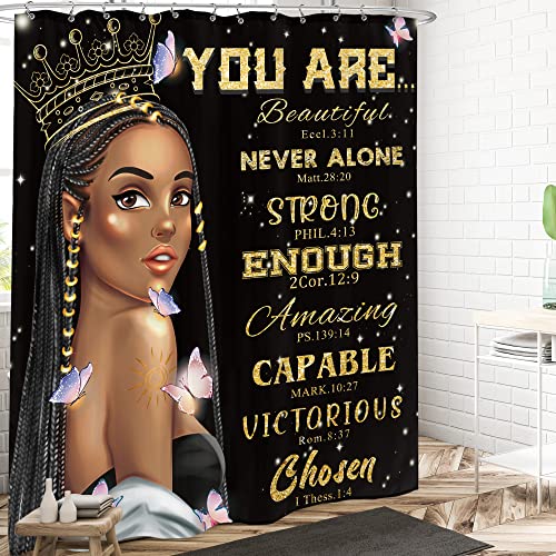 Lightinhome African American Woman Quotes Shower Curtain 72Wx72H Inspirational Black Girl Motivational Queen Intelligent Scriptures Gifts Fabric Waterproof Home Bathroom Decor 12 Pack Plastic Hooks #TOP1