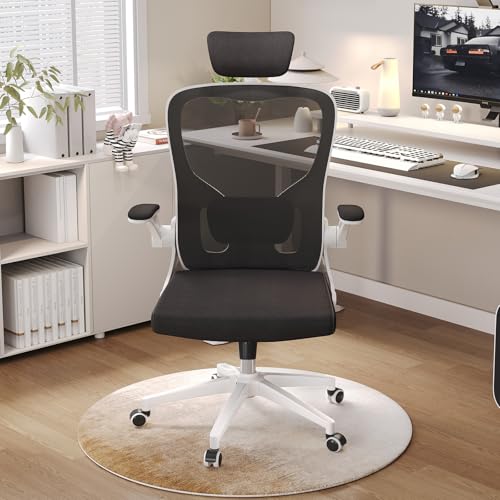 Image of Ergonomic Office Chair, High-Back Mesh Computer Desk Chair with Adjustable Height, Lumbar Support, Flip-Up Armrests,headrest，and Swivel Rolling Design for Home and Office Use