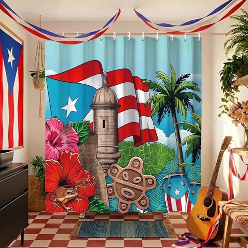TSLOVER Puerto Rico Souvenirs Gifts,Puerto Rico Flag Shower Curtain for