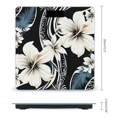 Báscula digital de baño con flores hawaianas blancas y negras miniatura 2