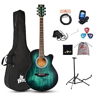 Winzz Guitare Acoustique Adulte, Guitare Folk Débutant Guitare Country et Folk (Bleu-verte, Cordes d’Acier, 40 Pouces) - Les Beatles, Paul McCartney, John Lennon, RIngo Starr, George Harrison