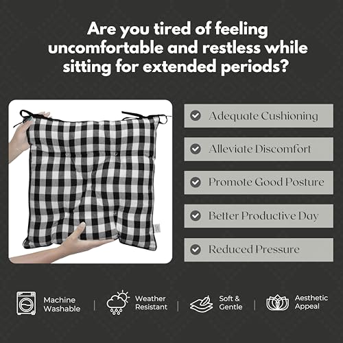 Image of CHAIRPAD |100% Cotton,18x18 Inch Square Chair Pad Seat Cushion, Office Chair pad, Indoor /Outdoor, Dining Living Room, Kitchen with Ties- Pack of 1 (Black)