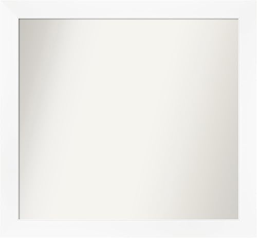 Amanti Art Espejo de baño blanco para sobre el fregadero, 25 x 27 pulgadas, espejo de tocador rectangular estrecho blanco, marco de madera moderno