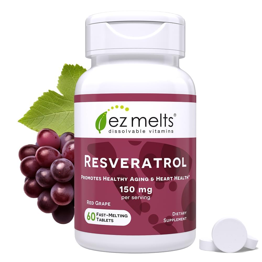 EZ Melts Dissolvable Resveratrol Supplement 150 mg, Sugar-Free, 1-Month Supply